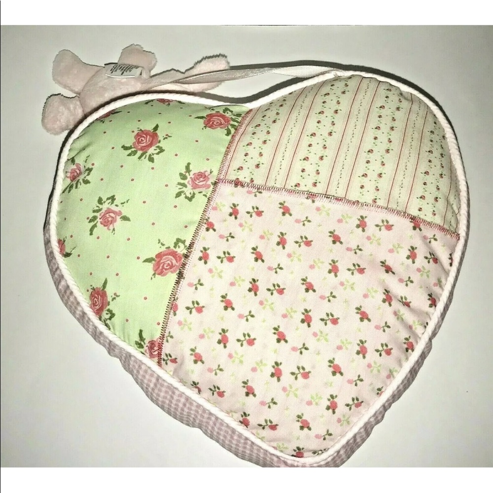 New Heart Pillow w/Bunny Rattle Attached - Picture 3 of 8